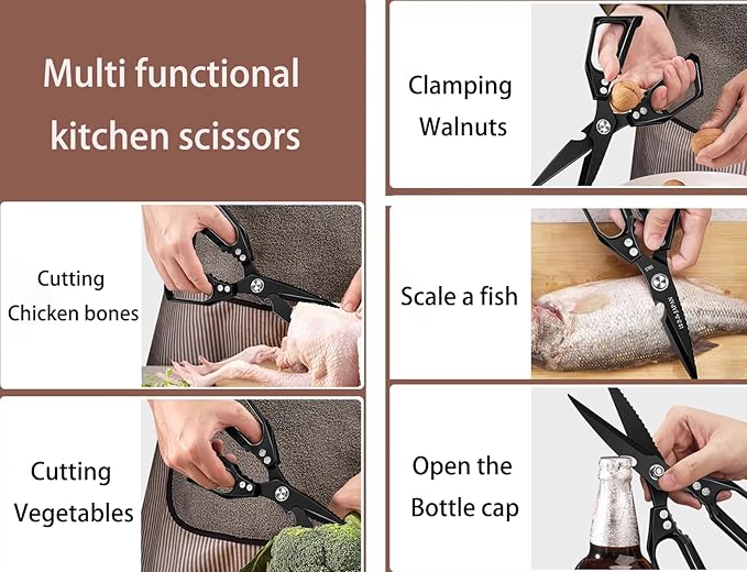 Multi-Purpose Rust Proof Kitchen Shears,Meat Scissors,Dishwasher Safe,Can be Used to Cut Vegetables, Chicken, Steak,Scrape Fish Scales, and Open Bottle Caps, etc(Green)