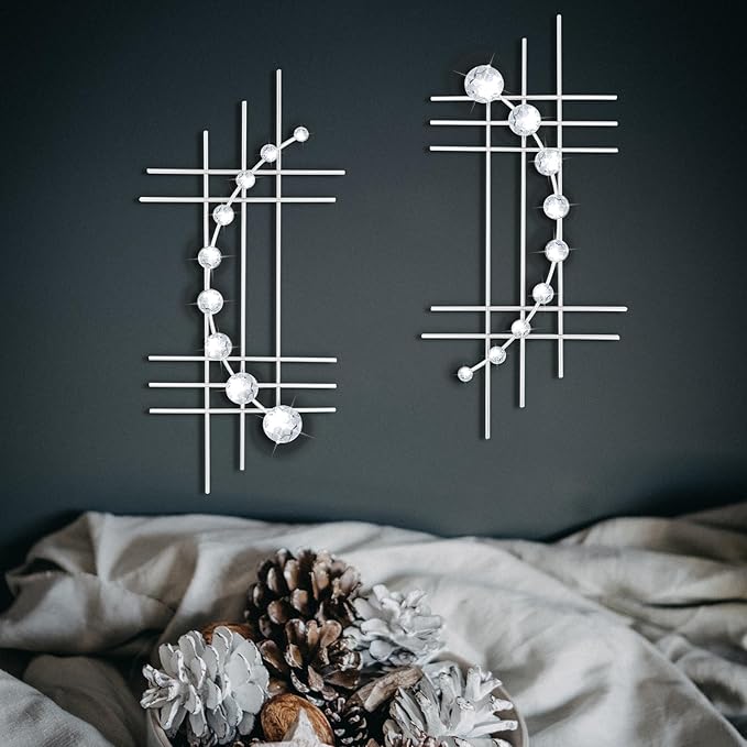 ZEXUIRU 2 Pcs Abstract Metal Art for Wall Decor Living Room Bedroom Bathroom Office Metal Bling Modern Geometric Hanging Vertical Small Iron Sculpture Plaque Pack -Silver 15.7in