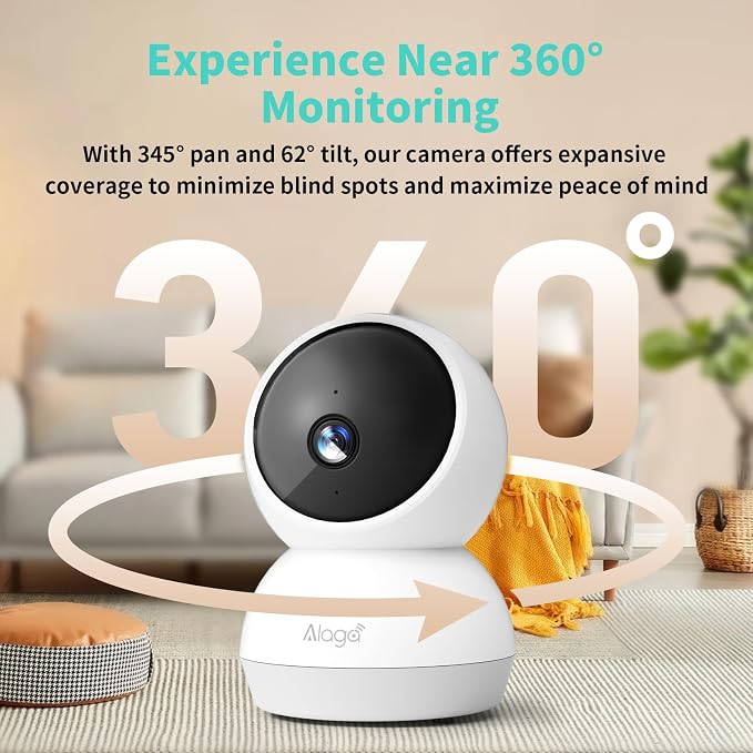 2K Indoor Security Camera, 360�� Pan/Tilt AI Human Pet Motion Security Camera, 2.4/5 GHz Night Vision Camera, 2 Way Audio, Compatible with Alexa Google Assistant (3 Months of Cloud Storage)
