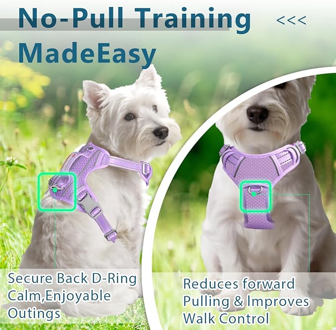 BARKBAY Dog Harness No Pull with ID Tag Pocket - Heavy Duty, Reflective, Easy Control for Large Dogs(Violet Purple,S)