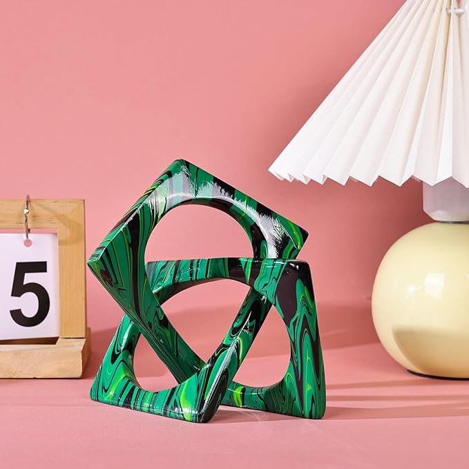 XMGZQ Emerald Green Knot Statue for Coffee Table Centerpiece Decor,Modern Abstract Art Geometric Sculpture and Figurines, Home Decor Accent,Cube Knick Knacks for Shelves,Bookshelf,Entryway,Floating
