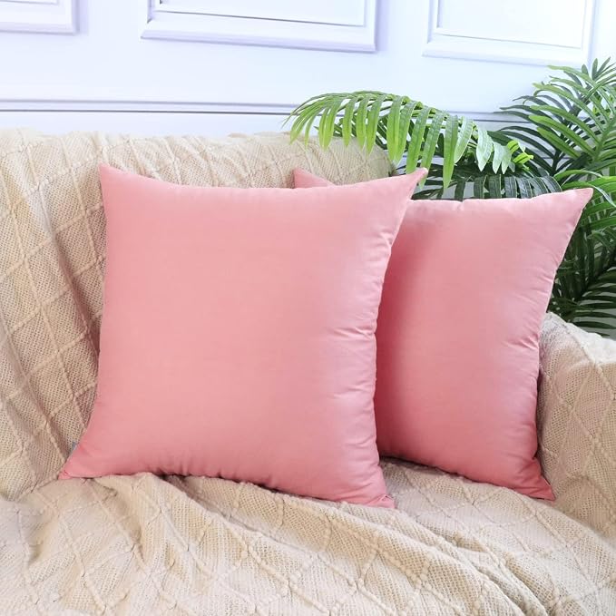 Thmyo 4-Pack 100% Cotton Comfortable Solid Decorative Throw Pillow Case Square Cushion Cover Pillowcase Sublimation Blank Pillow Covers DIY Throw Pillowcase for Sofa(18x18inch/45x45cm,Pink 2)