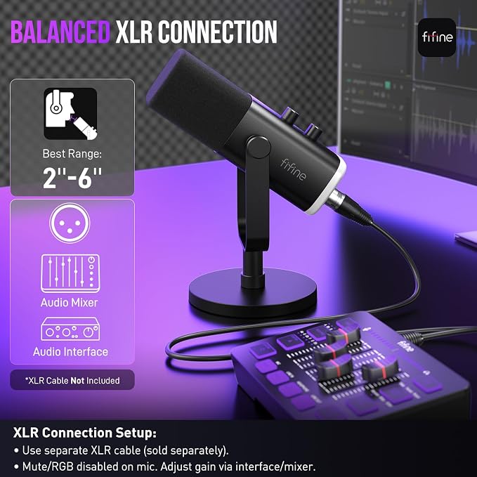 FIFINE AmpliGame AM8 USB/XLR Dynamic Microphone for Gaming Streaming | Podcast Mic with RGB Light, Mute Button, Headphones Jack, Desktop Stand, for Vocal Recording Singing YouTube