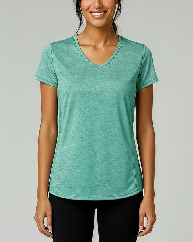 5 Pack Women's Dry Fit V Neck Workout Tops T Shirts Athletic Gym Yoga Tees | Available In Plus Size, Cooling Moisture-Wicking, Short Sleeve, Quick-Dry, Fitness, Stretch, Exercise, Running, Hiking