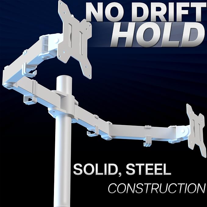 VIVO Dual Monitor Desk Mount for 13 to 30 inch Screens, STAND-V002W | White, Articulating, Adjustable Monitor Arm, Grommet or C-Clamp Mounting, Computer Stand for 2 Monitors, Holds 22 lbs Each