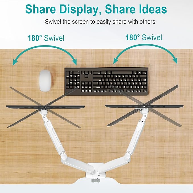 MOUNT PRO Dual Monitor Mount Fits 13 to 32 Inch Screen, Height Adjustable Monitor Stand for 2 Monitors, Full Motion Display Arm Holds up to 19.8lbs Each, Computer Desk VESA Mount, White