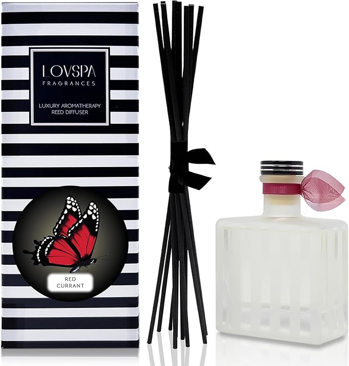 LOVSPA Reed Diffuser Set, Red Currant Scented Oil Diffuser with Sticks, Home Fragrance Accessories for Bathroom Shelf Decor, Aroma Diffusers for Home or Office Desk, USA Made