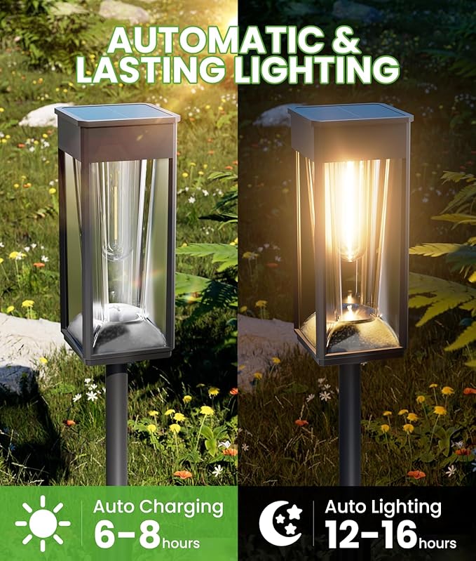 Solar Lights Outdoor, 2-in-1 Warm&Cool, 2 Pack Bright Solar Pathway Lights Waterproof IP65, Long Lasting Solar Path Light for Yard, Patio, Lawn, Garden, Landscape Decoration Lighting