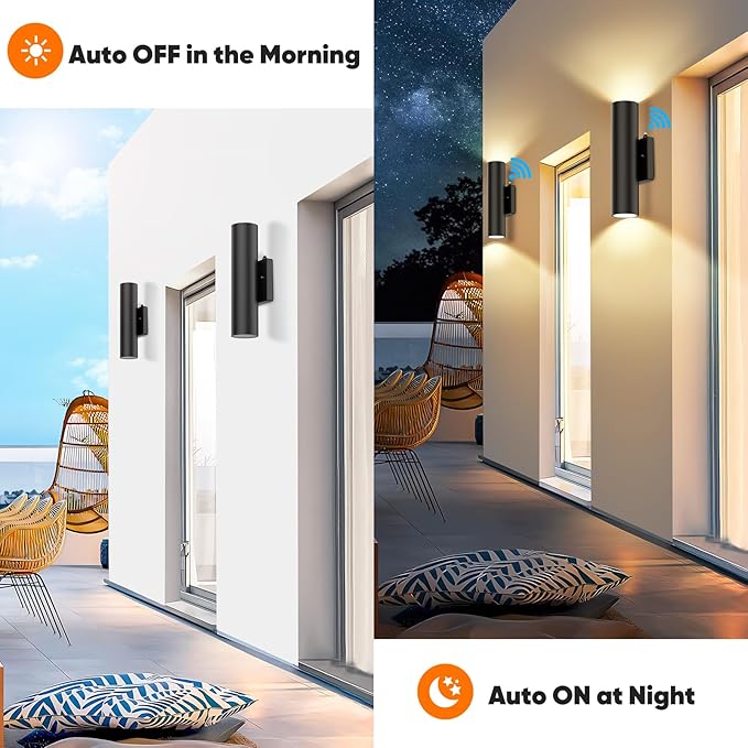 2-Pack Dusk to Dawn LED Outdoor Lighting, 12W Modern Outdoor Wall Light Fixtures, 2700K Porch Lights Wall Mount, Black Exterior Lighting Fixtures, Waterproof Outside Lights for House, Patio