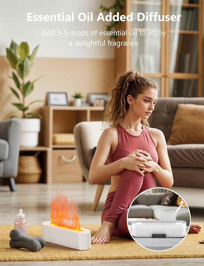 Flame Air Diffuser, Humidifier, Essential Oil Diffuser - 7 Colors, 180mL Capacity (8 Hours), Noiseless Operation, Auto-Off Protection - Perfect for Home Bedroom Office Gifts(Black)