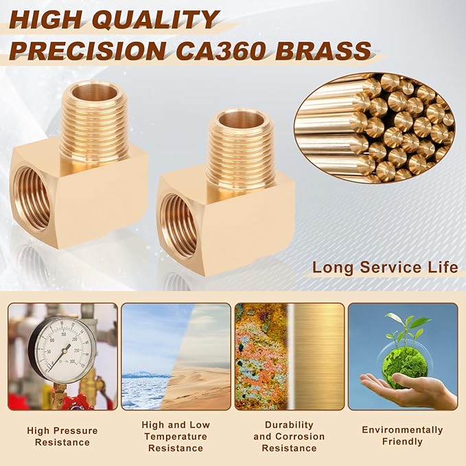2pcs 3/8??Brass Fittings 90 Degree Barstock Street Elbow 3/8" NPT Male Pipe to 3/8" NPT Female Pipe 3/8 NPT Elbow Forged Brass Pipe Fittings