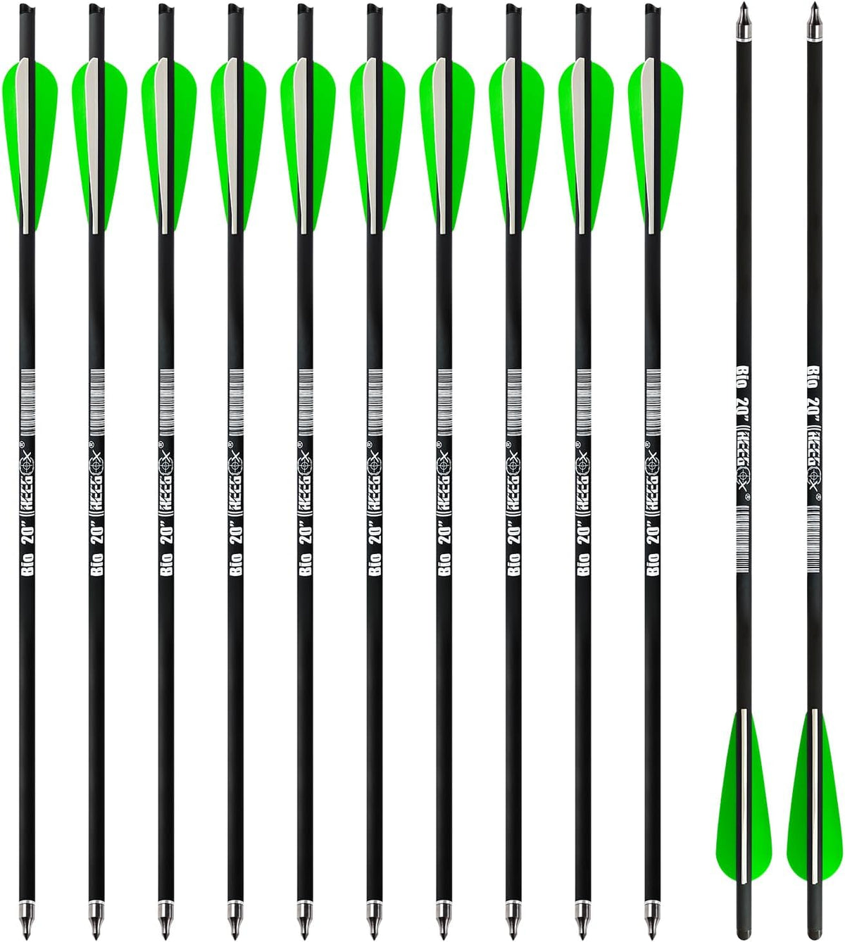 REEGOX Crossbow Bolts - 16/18/20 Inch Bio Arrows with Moon Nocks & Removable Tips | Pack of 12