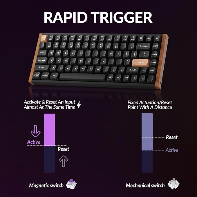 Keychron K2 HE Rapid Trigger Wireless Magnetic Custom Keyboard | QMK Launcher 2.4 GHz & Bluetooth, Hall Effect Gateron Double-Rail Magnetic Switch for Mac Windows Linux (Aluminum + Wood)