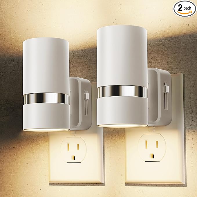 L LOHAS LED Night Lights Plug into Wall, Plug in Night Light with Light Sensor, Dimmable 0-100LM, Soft White 3000K, Wall Sconce-Style Design Night Light for Bedroom, Hallway, Stairs, 2 Pack