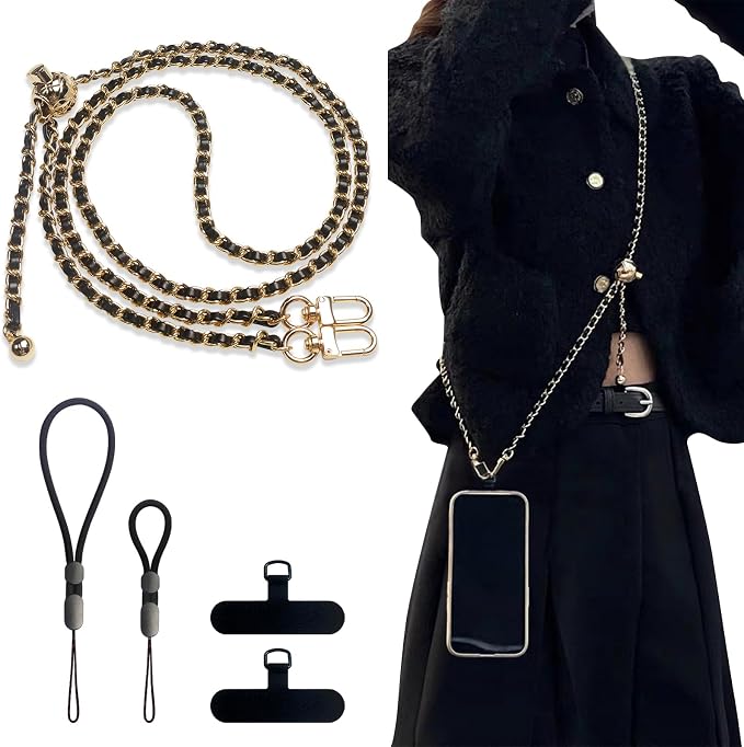 BFSDDM Crossbody Phone Strap - 2 Pads, Leather & Wrist Strap, Adjustable Finger Strap, Universal Phone Lanyard