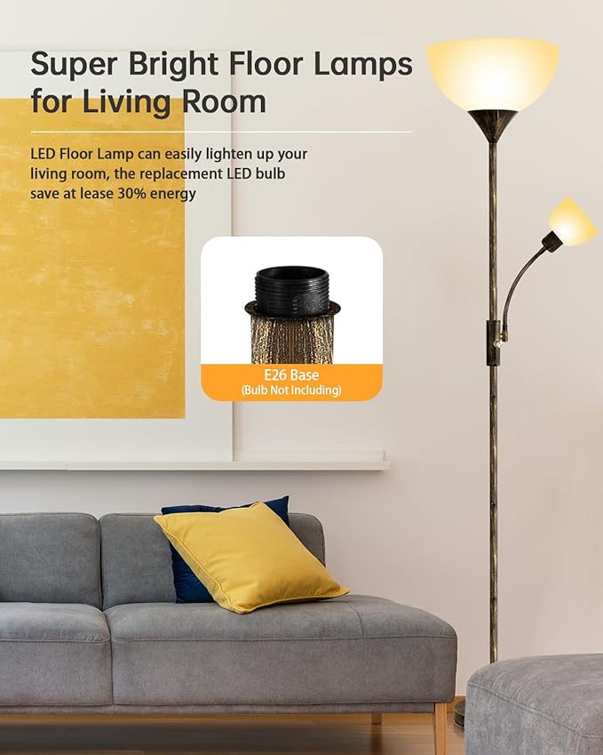 BoostArea Floor Lamps for Living Room, Standing Lamp, 71" Torchiere Floor Lamp with Reading Lamp, 3 Way Switch, Corner Floor Lamps for Living Room/Bedroom, Rustic Bronze Floor Lamp(E26 Base, No Bulb)