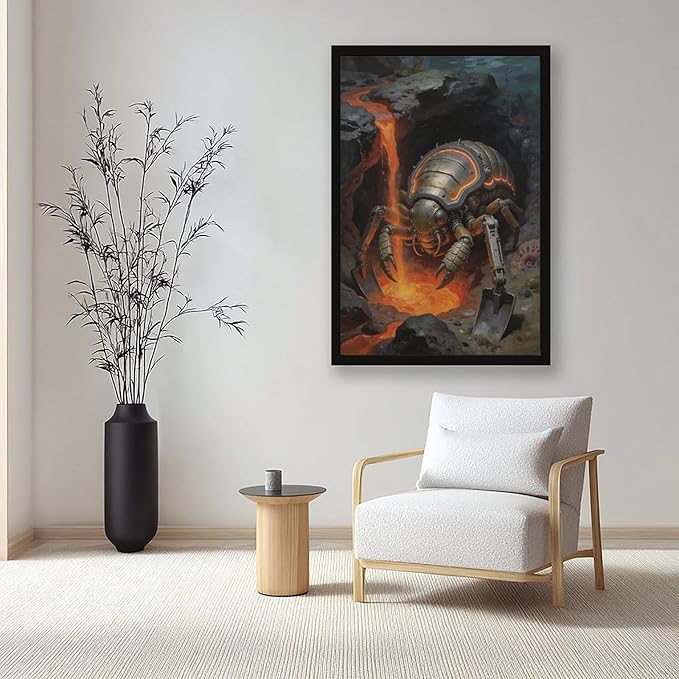 Framed Steampunk Mechanical Trilobite Wall Art - Volcanic Underwater Retro Poster for Garage Apartment Decor 20x30in