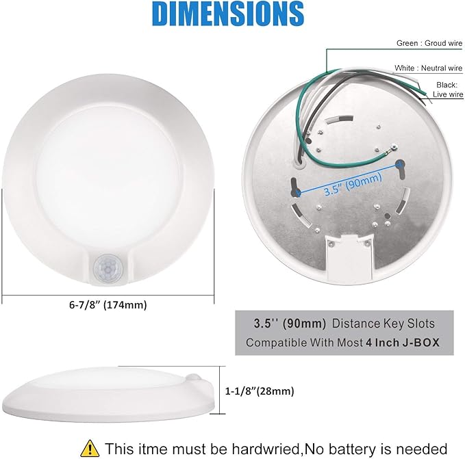 Closet Lights Motion Sensored, LED Closet Light Motion Activated, 5000K Daylight 6-7/8 Inch 10W Motion Sensor Ceiling Light, Closet Lights Wired, Pantry Light 90CRI, No Battery, Damp Rated ETL
