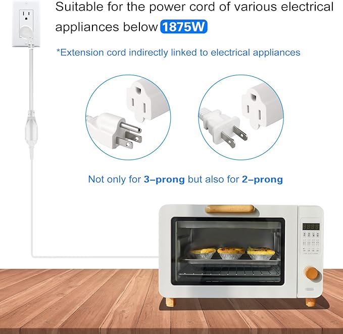 VSEER 1Feet 1625W 13A UL SJT 16AWG Flat Plug Heavy Duty Extension Cord Outlet Saver 3-Prong Grounded Short 90 Degree Angle Adapter Power Extension Cord,UL Listed (White, 3 Pack)