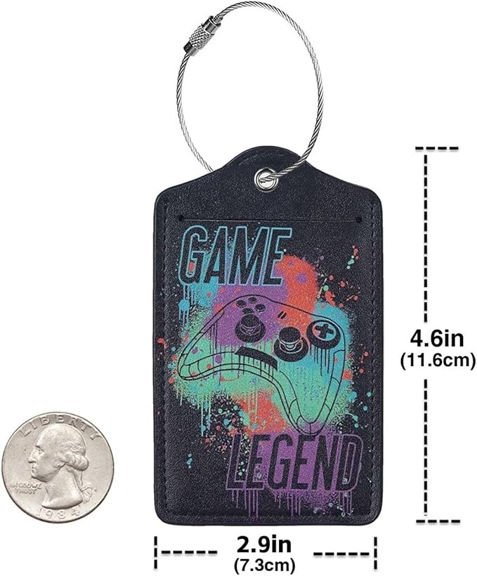 2 Pack Luggage Tags for Suitcase, Privacy Cover ID Label with Stainless Steel and Address Card for Travel Bag Backpack Cruise Ship Essentials Tag Men Boys - Game Legend