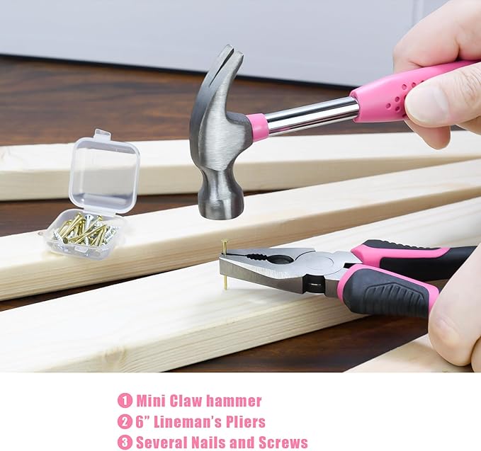 ZUZUAN Tool Set 25pc Pink Household DIY Tool Kit for Women,Small Mini Tool Box for Easy of Carrying, Starter Basic Ladies Tools Perfect for DIY, Home Maintenance