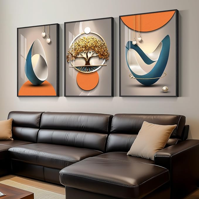 Framed Modern Luxury Large Wall Art for Living Room, Bright Style Abstract Paintings Artwork for Walls, Set of 3 Piece Contemporary Art Prints, Big Pictures for Hallway, Office Wall Decor 24x36 Inch