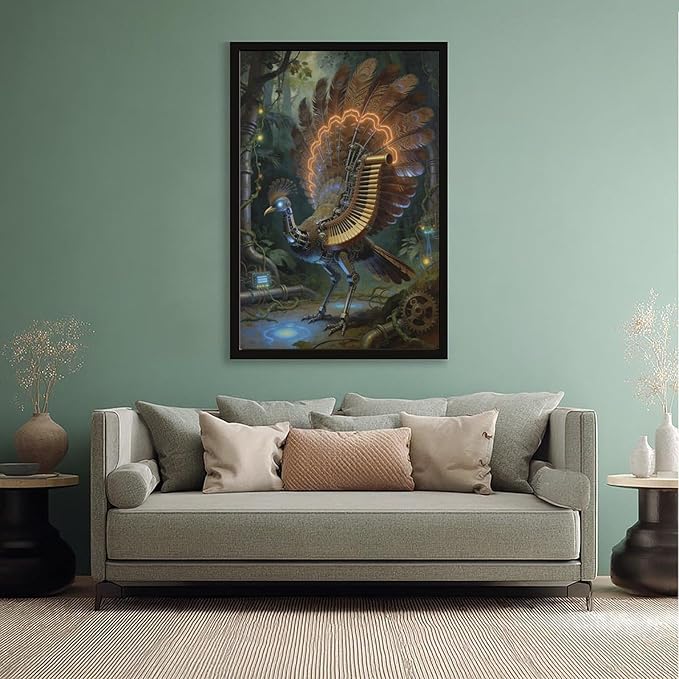 Framed Mechanical Fantasy Wall Art for Living Room TV Wall Vintage Steampunk Aesthetic Home Decor 20x30in