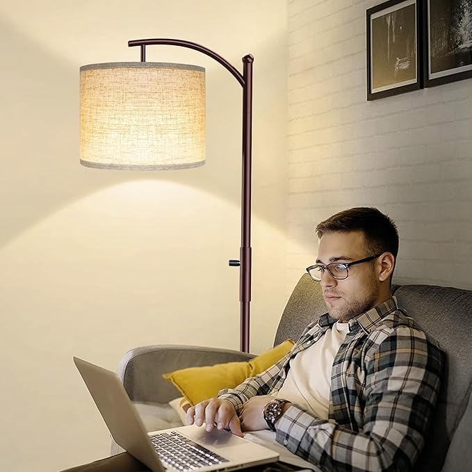 ROTTOGOON Dimmable Floor Lamp, Arc Floor Lamps for Living Room, Stepless Dimming Modern Standing Lamp with Linen Shade, Tall Lamp for Bedroom Office Dining Room- Brown