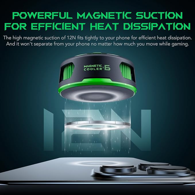 Black Shark FunCooler 6 Magnetic Cell Phone Cooler for Gaming, Portable Mobile Phone Cooling Fan with RGB Light, App-Controlled Cellphone Radiator for iPhone Magnetic Series/iPad (Black)