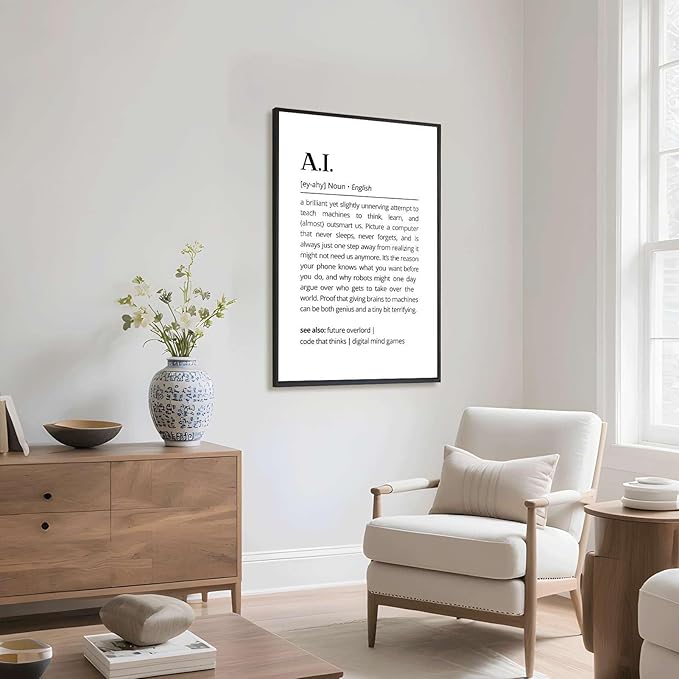 Framed AI definition poster Canvas Print Art Modern Minimalist Aesthetic Wall Art Pictures Wall Decor Stunning for Office Apartment Home Decor (Black Framed,12" Lx16 W)