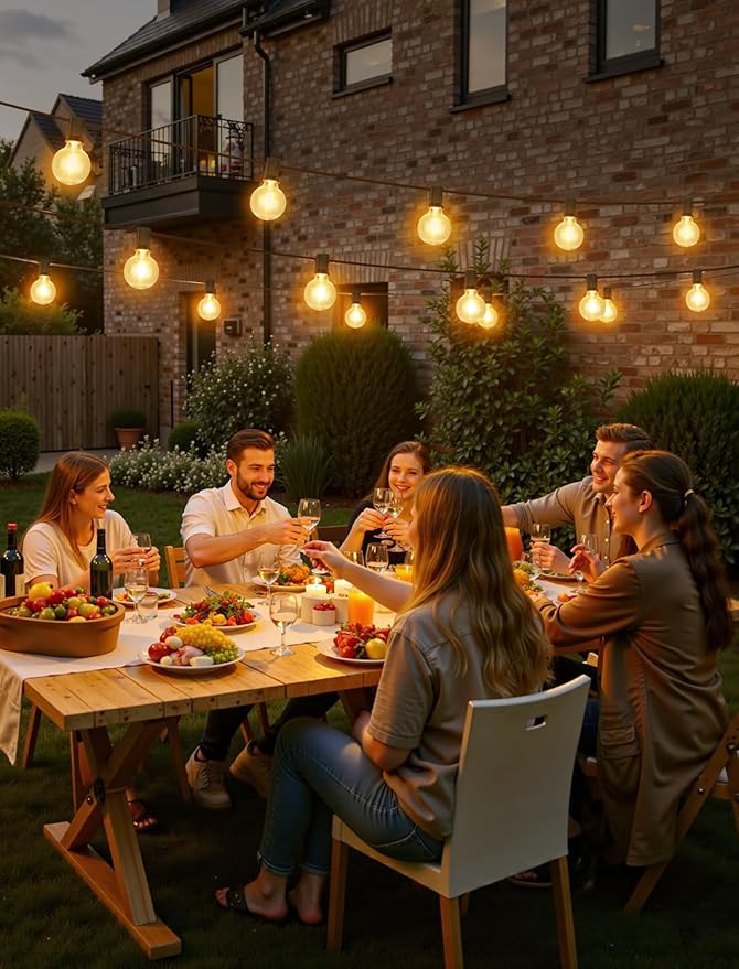 100FT(4x25FT) Solar String Lights Outdoor with Remote, Waterproof Dimmable 3 Modes Patio Light with 40+3 LED G40 Bulbs for Camping Porch-Black