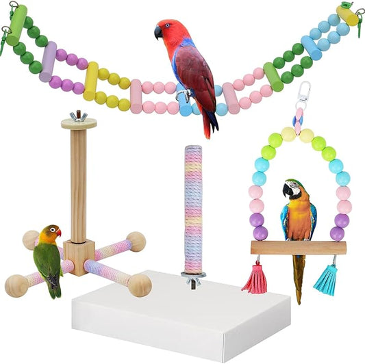 4 Pcs Parakeet Toys,Colorful Bird cage Accessories,Bird Swing,Chewing Wooden Perch, Bird Toy for Parakeets,Cockatiel