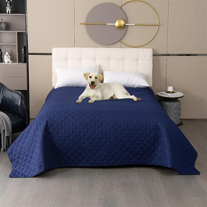GIBZ Waterproof Dog Bed Cover Anti Slip Pet Furniture Protector Blanket Washable Thick Quilted Mat, Navy Blue, 259x208cm