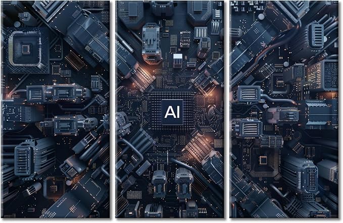 3 Pieces Artificial Intelligence Concept Wall Art Advanced Circuitry Wall Decor Motherboard Digital Chip Canvas Prints Pictures Modern Living Room Bedroom Office Home Decor Artwork (42"Wx28"H)
