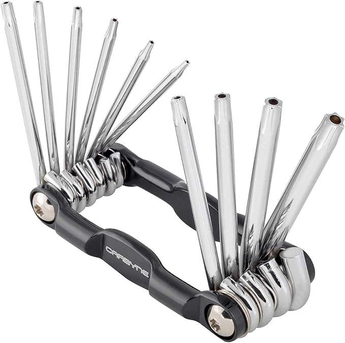 Carbyne 10-Piece Folding Tamper Proof Torx Wrench Set, T6 to T30 Sizes, Heat Treated S2 Steel, Security Tips