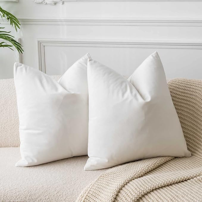 22x22 Velvet Throw Pillow Covers Set of 2 for Couch Sofa Bed,Cream White | JUSPURBET Decorative Pillow Covers with Invisible Zipper for Modern Living Room Bedroom Home Decor Christmas