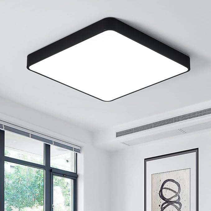 Ganeed 19.6 inch LED Ceiling Light, 39W Black LED Day White 6500K Square Flush Mount Ceiling Lamps, Energy Saving Light Fixture for Office Bedroom Kitchen Hallway Stairways