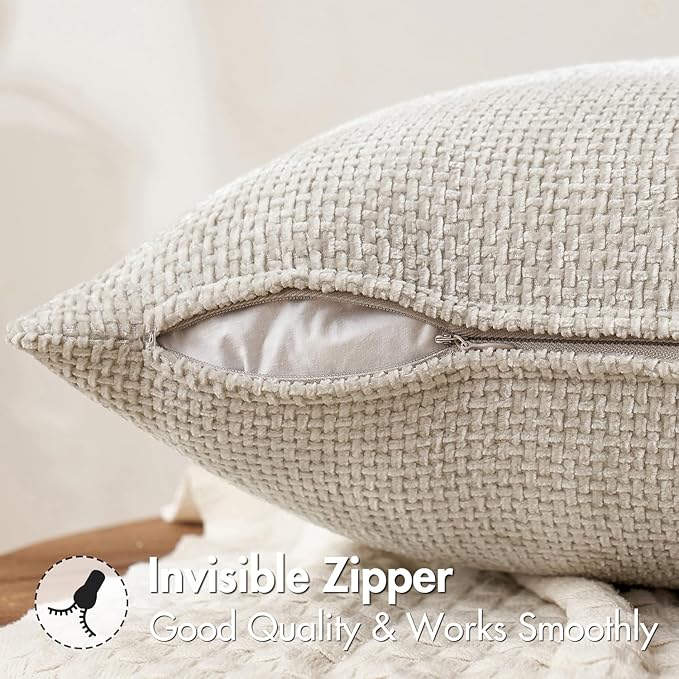 MIULEE Decorative Neutral Beige Euro Sham Pillow Covers 24x24 Inch 2 Pack | Modern Boho Accent, Soft Chenille Pillow Covers, Farmhouse Cushion Cases for Home Decor Bed Sofa Living Room