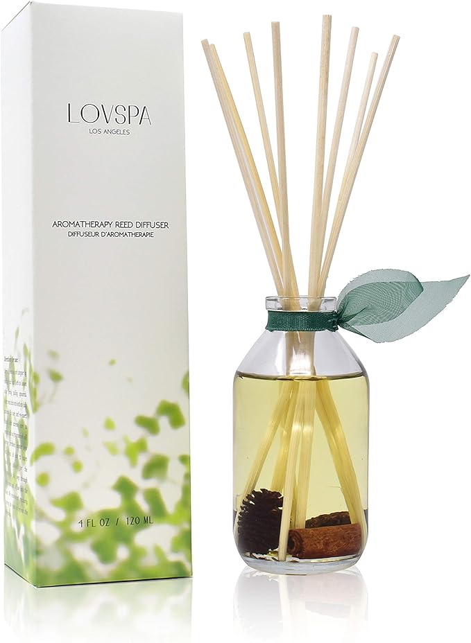 LOVSPA Reed Diffuser Set, Cinnamon Pine Cones Scented Oil Diffuser with Sticks, Home Fragrance Accessories for Bathroom Shelf Decor, Aroma Diffusers for Home or Office Desk, USA Made