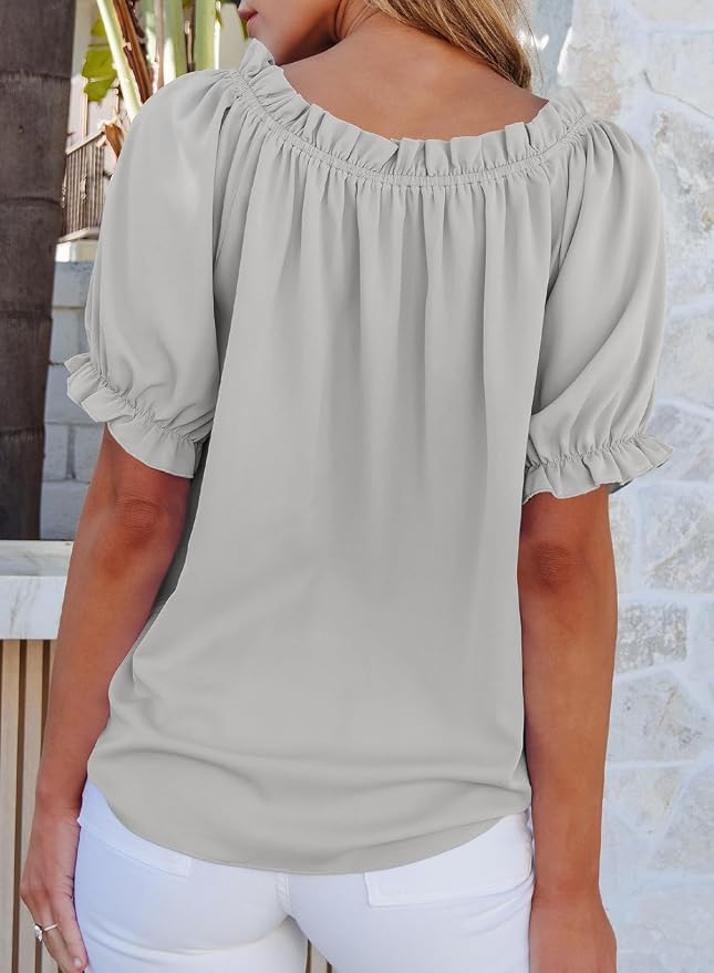 EVALESS Womens Tops Off The Shoulder Blouses for Women Dressy Casual Cute Puff Sleeve T Shirts Fashion 2026
