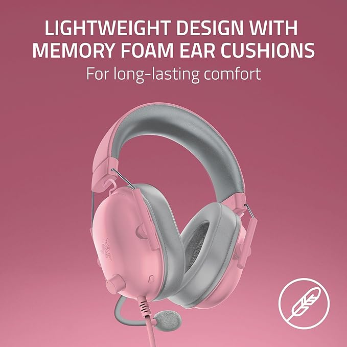 Razer BlackShark V2 X Wired PlayStation Gaming Headset, Pink | 50mm Drivers, Cardioid Mic, Lightweight, Comfortable Noise Isolating Earcups, For PS5, Xbox Series X, PC, Switch, 3.5 mm Jack