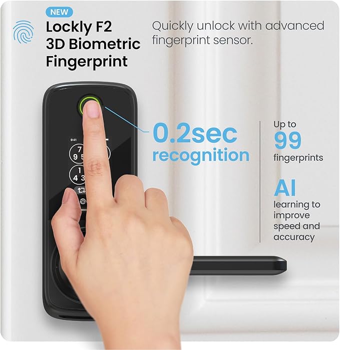 Lockly Secure Pro Smart Lock with Handle - Biometric Fingerprint & Patented Anti-Peep PIN Genie Keypad, Built-in Wi-Fi Keyless Entry Door Lock, App Remote Control, Works with Alexa & Google Assistant