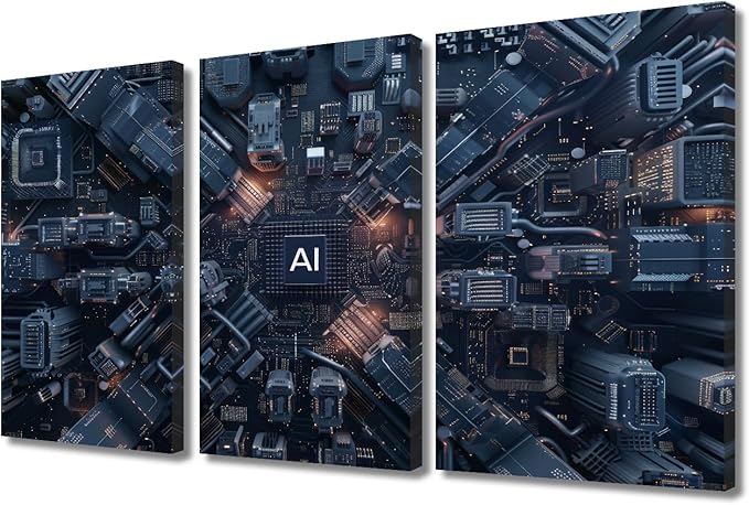 AI Advanced Circuitry Wall Art Decor 3 Panels Digital Intelligence Hub Pictures Circuit Board Pictures Painting Home Decor Print for Home Living Room Dining Room Framed Ready to Hang (36"Wx24"H)