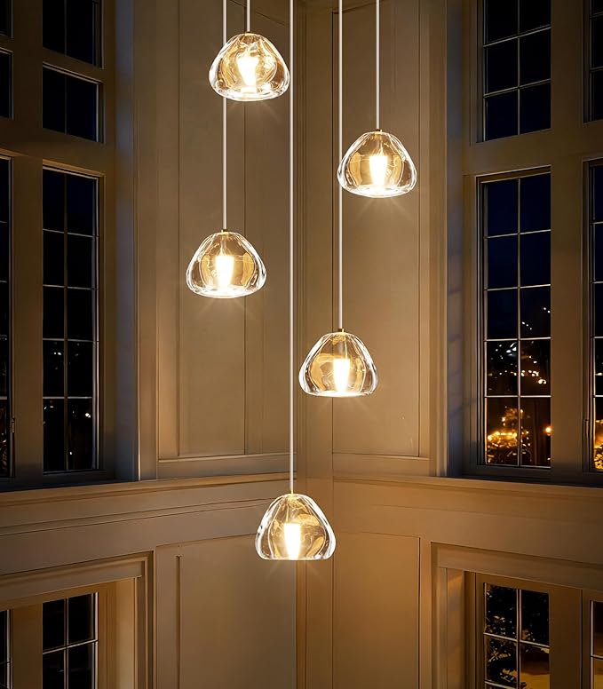 Modern LED Chandeliers for Dining Room Kitchen Pendant Lights Lighting for Island Dimmable Fixtures Bubble Crystal Floating Chandelier LED Lights Brushed Nickel