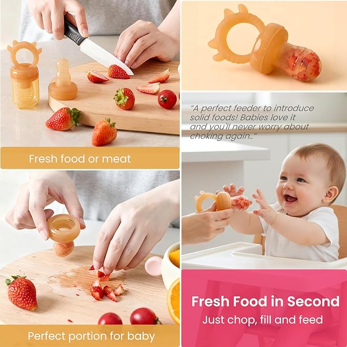 Baby Food Fruit Feeder Pacifier with Freezer Tray | Auto-Push Silicone Baby Feeder, Safely Introduce Fresh + Frozen Food - Breastmilk Popsicles for Teething Relief Babies 4 Months+