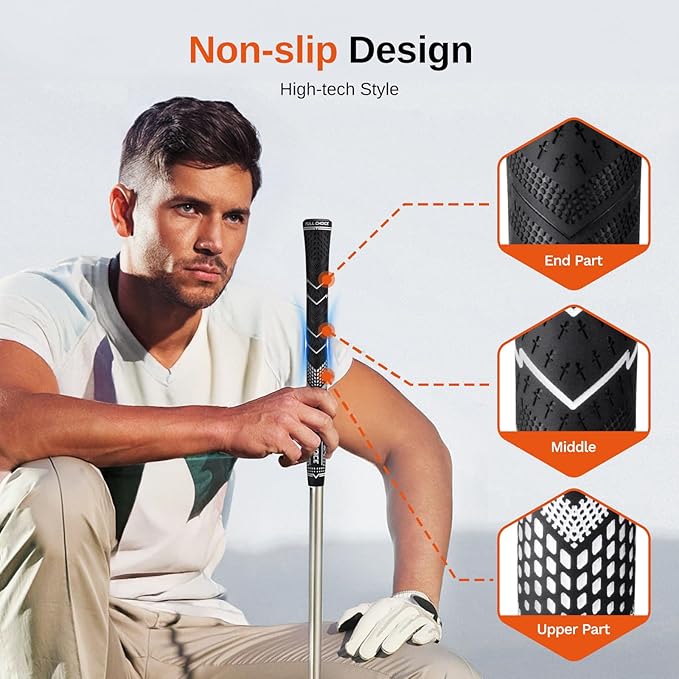 Rubber Golf Grips 13 Pack, High Traction, Non-Slip, Advanced Texture, Choose from 13 Grips or 13 Grips with Regripping Kit, Standard/Mid/Jumbo Size, 4 Colors Available RG01 Golf Club Grips