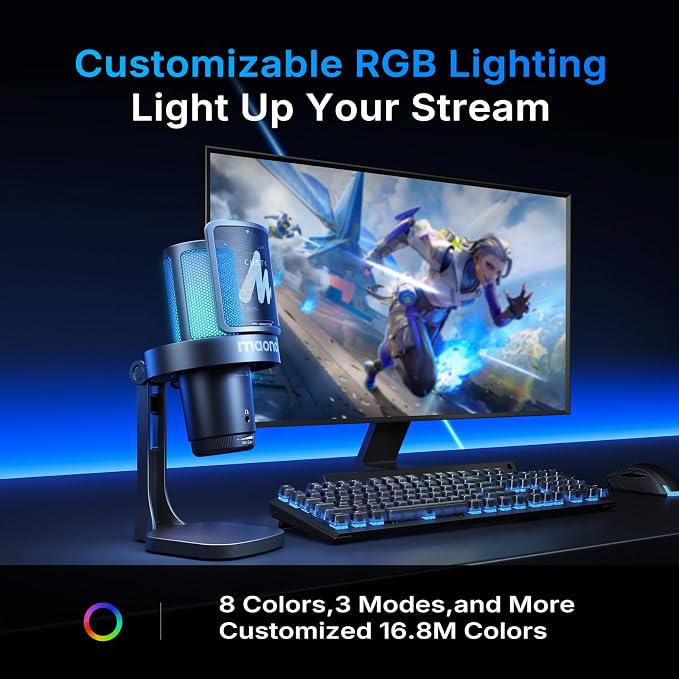 MAONO DGM20W Wireless Gaming Microphone for PC & Smartphones | USB-C Receiver, Clear Voice, Noise Reduction, Software Control, Custom RGB, Mute, Boom Mic Set for Discord Streaming & Gaming