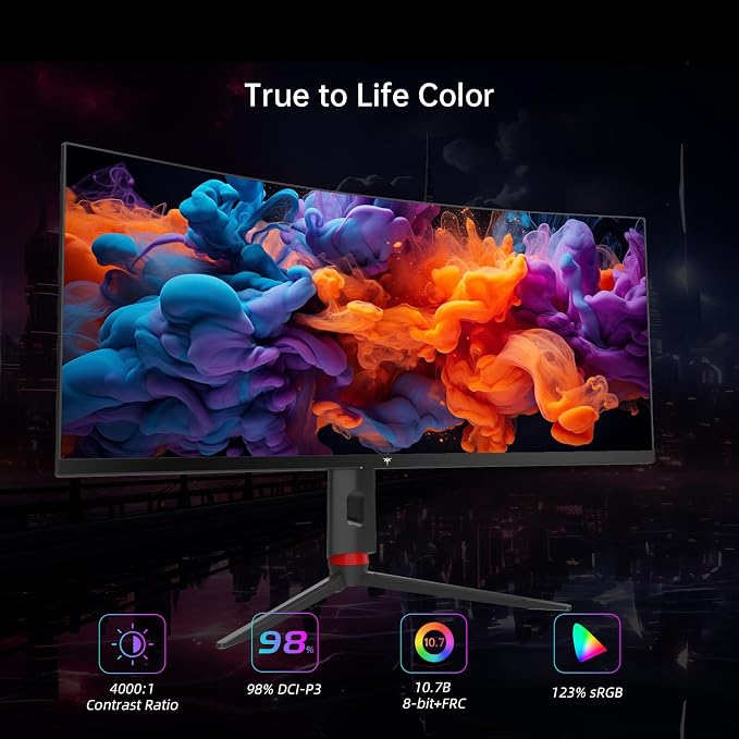 KTC 34 Inch Curved Ultrawide Gaming Monitor, 21:9, 3440x1440p 180Hz 1ms, 1500R Curved Monitor, Freesync G-sync, Picture by Picture,PIP, Height/Tilt/Swivel/Pivot, H34S18S
