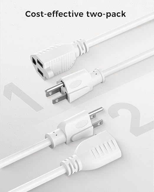 [UL Listed] Cable Matters 6-Pack 16 AWG Heavy Duty 13A Short Power Extension Cord - 1ft, 3 Prong Power Cord Extension, NEMA 5-15P to NEMA 5-15R, White
