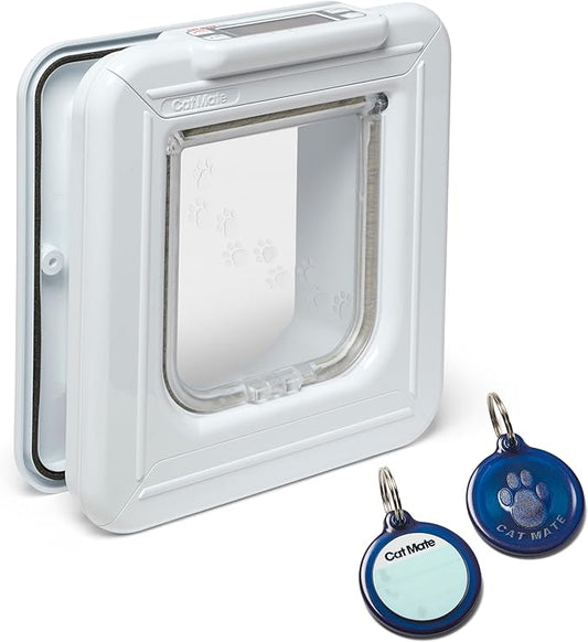 Cat Mate Elite I.D Disc Cat Flap with Timer Control (305) - Compatible with Pet Mate I.D Discs, for Small to Average Sized Cats, for Glass, UPVC, Walls and Wood, White